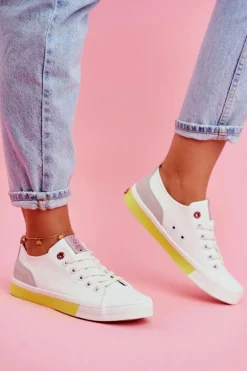 Trampki Damskie Cross Jeans Biało Żółte FF2R4042C