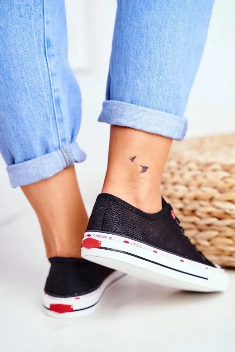 Trampki Damskie Cross Jeans Czarne Siateczka FF2R4015C