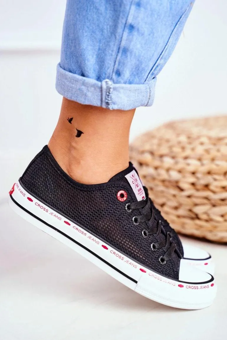 Trampki Damskie Cross Jeans Czarne Siateczka FF2R4015C