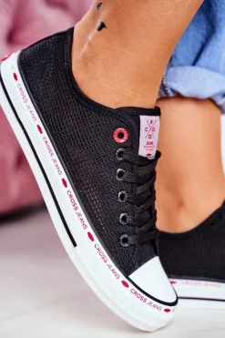 Trampki Damskie Cross Jeans Czarne Siateczka FF2R4015C