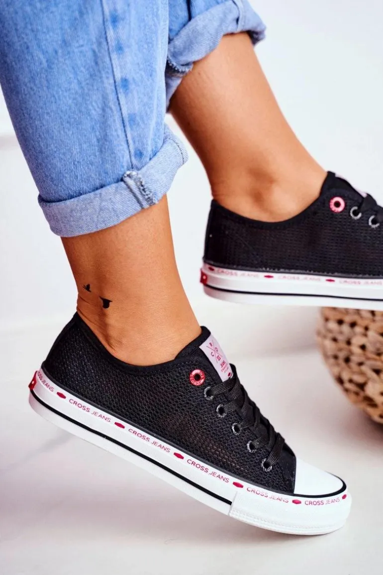 Trampki Damskie Cross Jeans Czarne Siateczka FF2R4015C