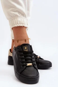 Trampki Damskie Eko Skóra Czarne Tiraelle