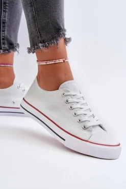 Trampki Damskie Klasyczne Niskie Białe Caelira