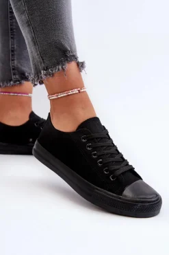 Trampki Damskie Klasyczne Niskie Czarne Caelira