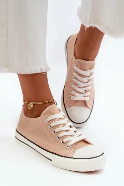 Trampki Damskie Klasyczne Niskie Różowe Caelira