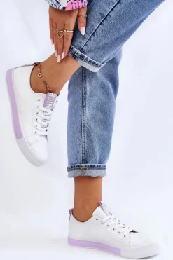 Trampki Damskie Klasyczne Biało-Fioletowe Ville