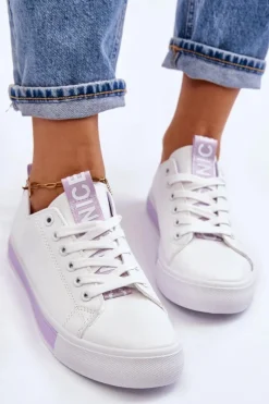 Trampki Damskie Klasyczne Biało-Fioletowe Ville