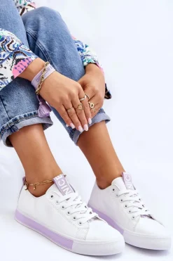 Trampki Damskie Klasyczne Biało-Fioletowe Ville