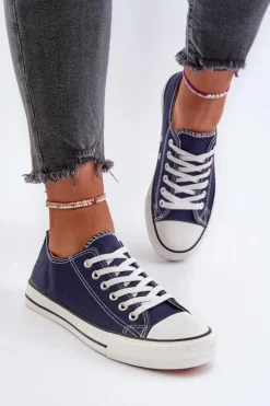 Trampki Damskie Klasyczne Niskie Granatowe Caelira