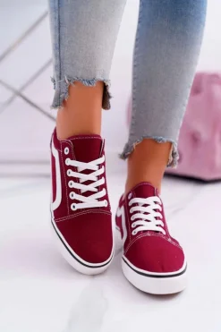 Trampki Damskie Materiałowe Bordowe Bestro