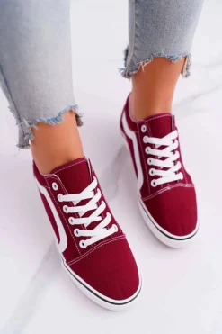 Trampki Damskie Materiałowe Bordowe Bestro