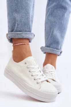 Trampki Damskie Materiałowe Białe Staneva