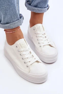 Trampki Damskie Materiałowe Białe Staneva