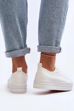 Trampki Damskie Materiałowe Białe Staneva