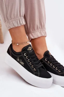 Trampki Damskie Materiałowe Na Platformie Lee Cooper LCW-25-31-3431L Czarne