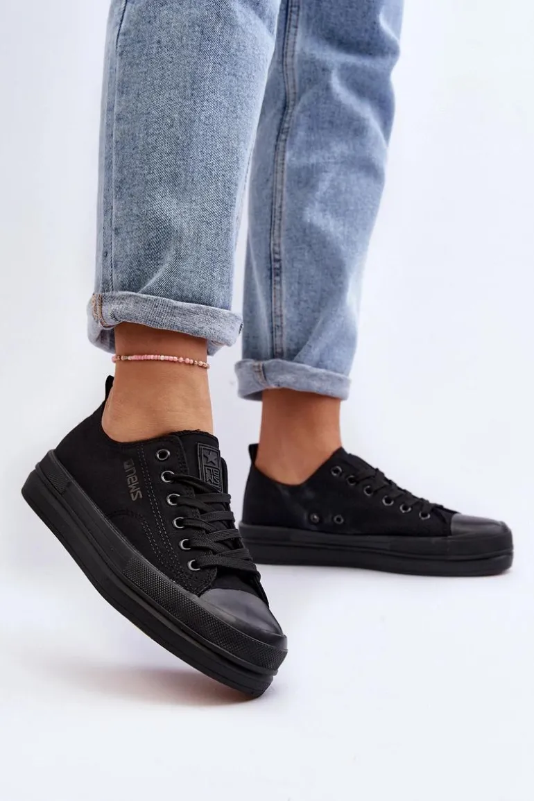 Trampki Damskie Materiałowe Czarne Staneva