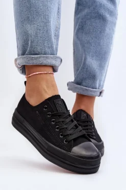 Trampki Damskie Materiałowe Czarne Staneva