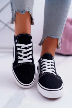 Trampki Damskie Materiałowe Czarne Bestro