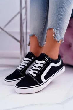 Trampki Damskie Materiałowe Czarne Bestro