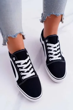 Trampki Damskie Materiałowe Czarne Bestro