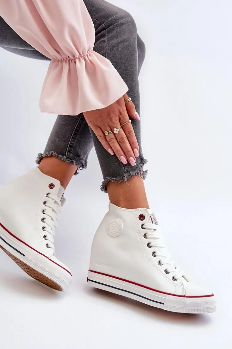 Trampki Damskie Na Koturnie Cross Jeans NN2R4004 Białe