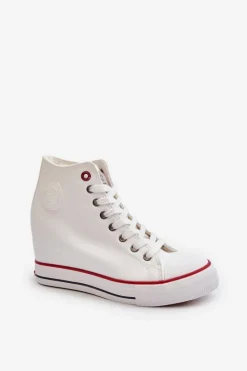 Trampki Damskie Na Koturnie Cross Jeans NN2R4004 Białe