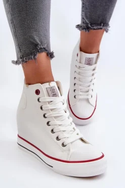 Trampki Damskie Na Koturnie Cross Jeans NN2R4004 Białe