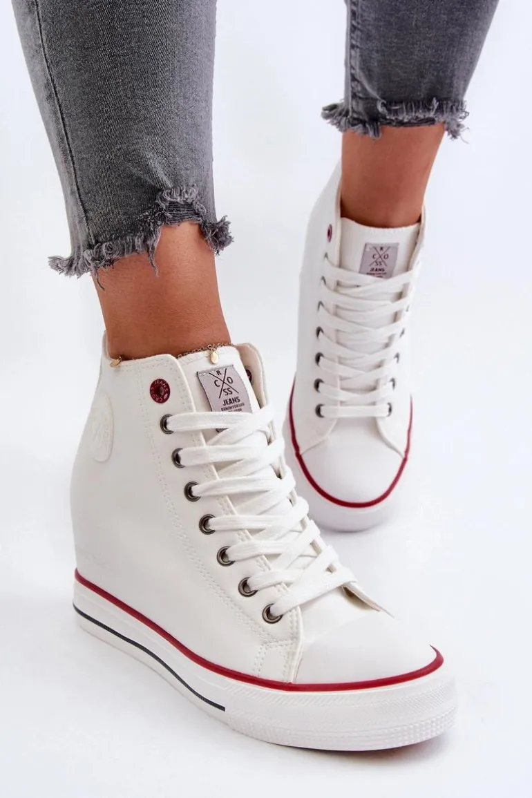 Trampki Damskie Na Koturnie Cross Jeans NN2R4004 Białe