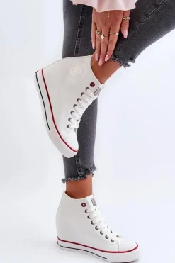 Trampki Damskie Na Koturnie Cross Jeans NN2R4004 Białe