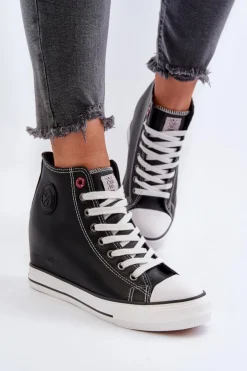 Trampki Damskie Na Koturnie Cross Jeans NN2R4005 Czarne