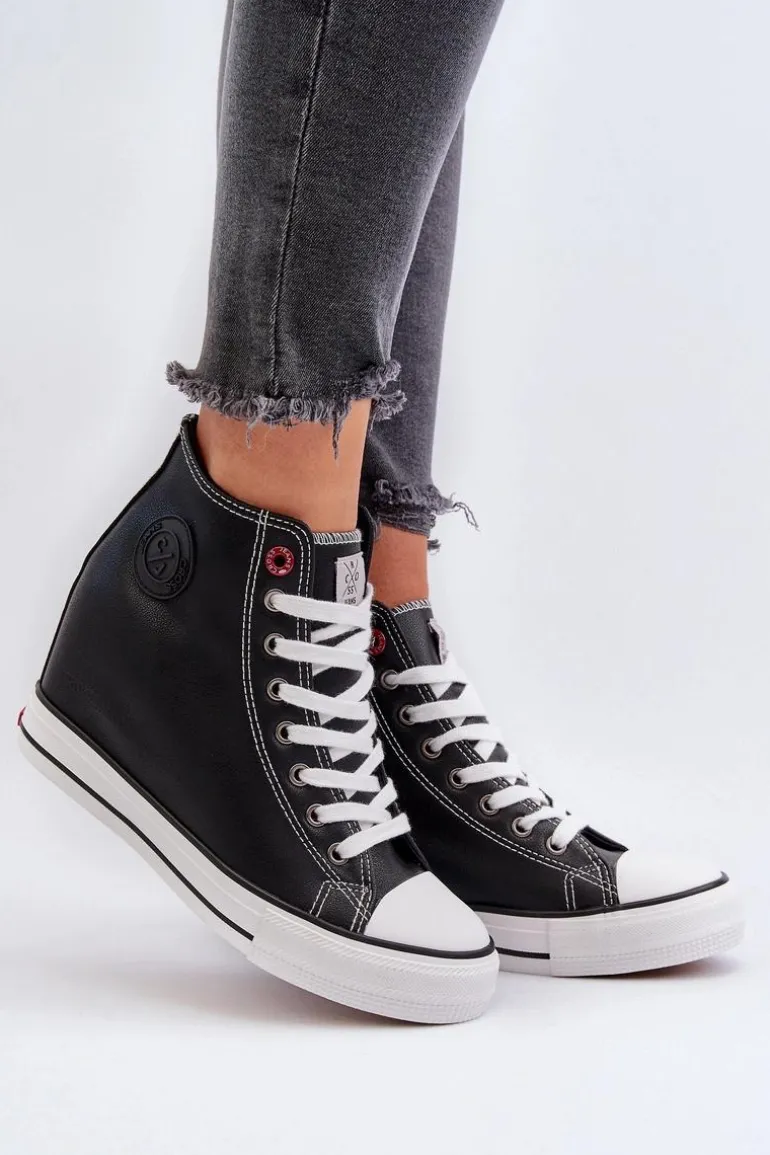 Trampki Damskie Na Koturnie Cross Jeans NN2R4005 Czarne