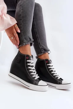 Trampki Damskie Na Koturnie Cross Jeans NN2R4005 Czarne