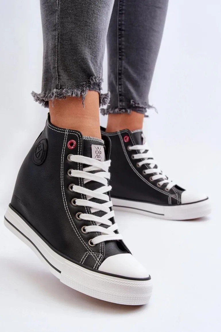 Trampki Damskie Na Koturnie Cross Jeans NN2R4005 Czarne