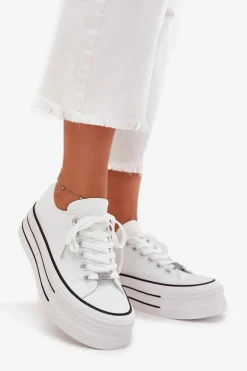 Trampki Damskie Na Masywnej Platformie Białe Marinae