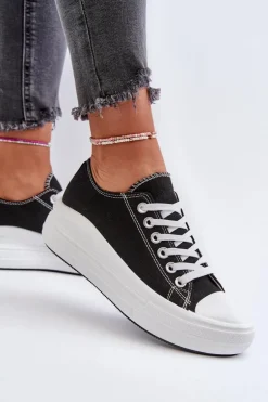 Trampki Damskie Na Masywnej Platformie Czarne Amyete