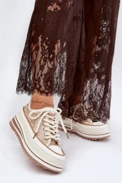 Trampki Damskie Na Masywnej Platformie S.Barski BF51-101 Beżowe