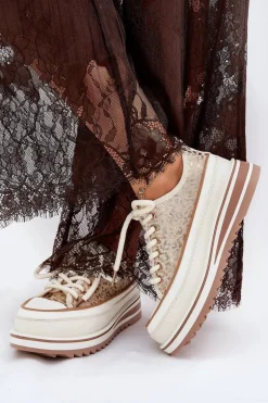 Trampki Damskie Na Masywnej Platformie S.Barski BF51-101 Beżowe