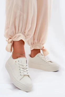 Trampki Damskie Na Platformie Z Eko Skóry Big Star RR274A297 Jasnobeżowe