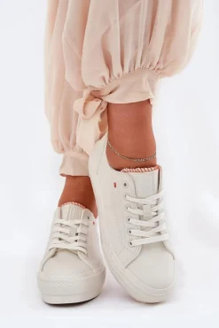 Trampki Damskie Na Platformie Z Eko Skóry Big Star RR274A297 Jasnobeżowe