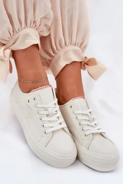 Trampki Damskie Na Platformie Z Eko Skóry Big Star RR274A297 Jasnobeżowe