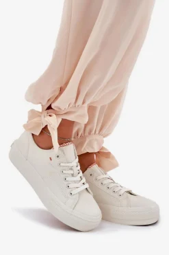 Trampki Damskie Na Platformie Z Eko Skóry Big Star RR274A297 Jasnobeżowe