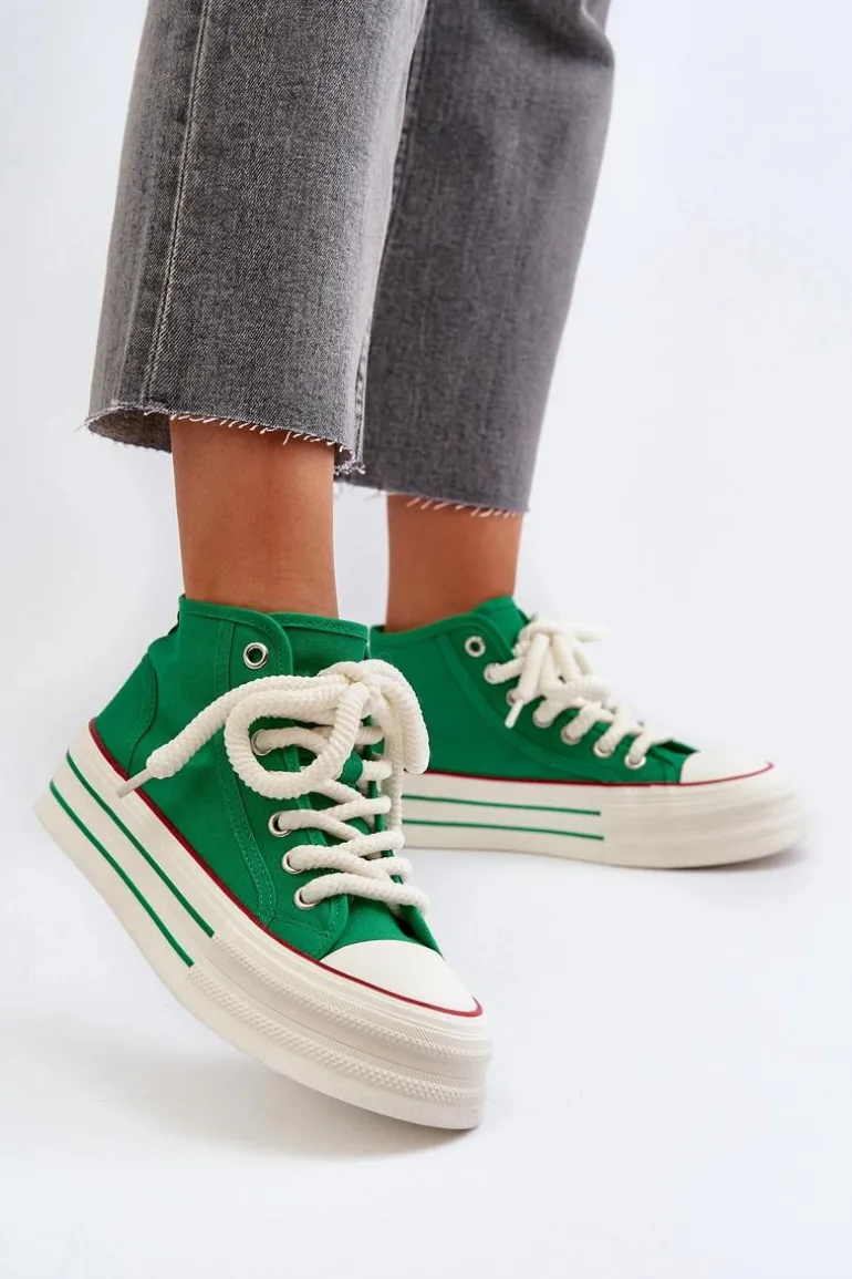 Trampki Damskie Na Platformie Zielone Aineri