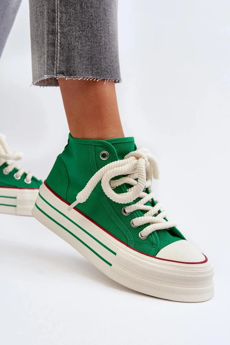 Trampki Damskie Na Platformie Zielone Aineri