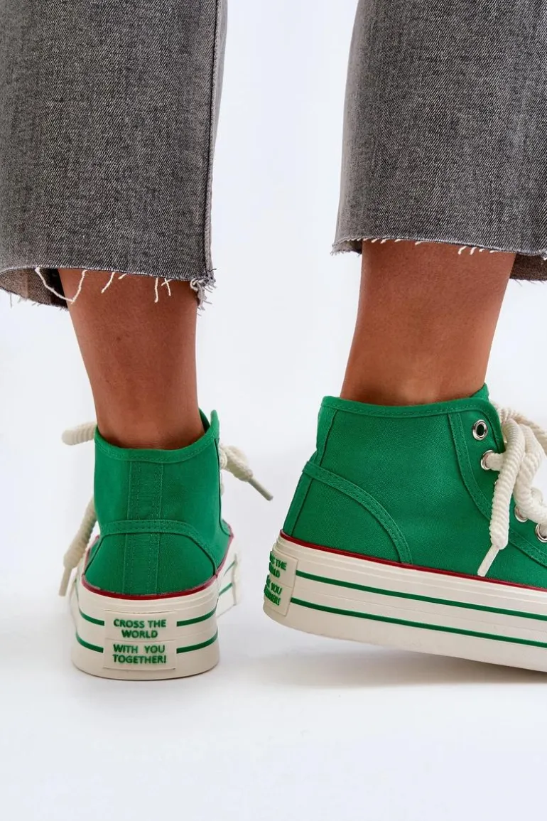 Trampki Damskie Na Platformie Zielone Aineri