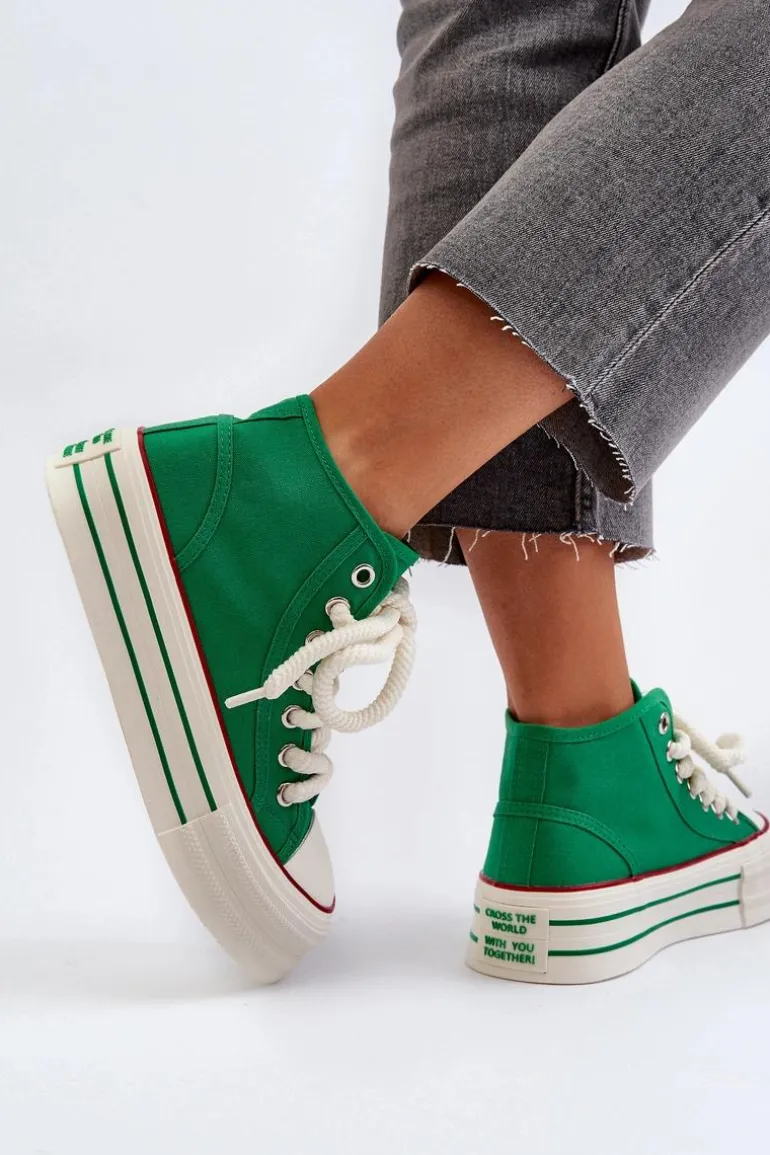 Trampki Damskie Na Platformie Zielone Aineri