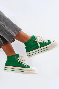 Trampki Damskie Na Platformie Zielone Aineri