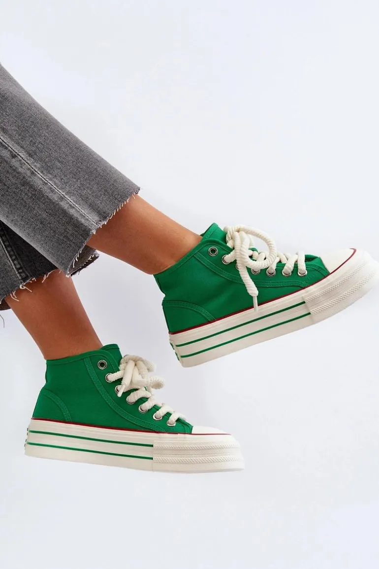 Trampki Damskie Na Platformie Zielone Aineri