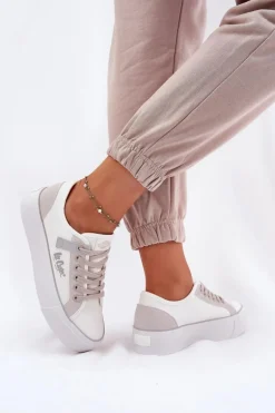 Trampki Damskie Na Platformie Lee Cooper LCW-25-31-3479L Biało-Szare