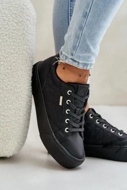 Trampki Damskie Na Platformie Ocieplane Big Star OO274A465 Czarne