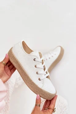 Trampki Damskie Na Platformie Z Plecionką Białe Princa